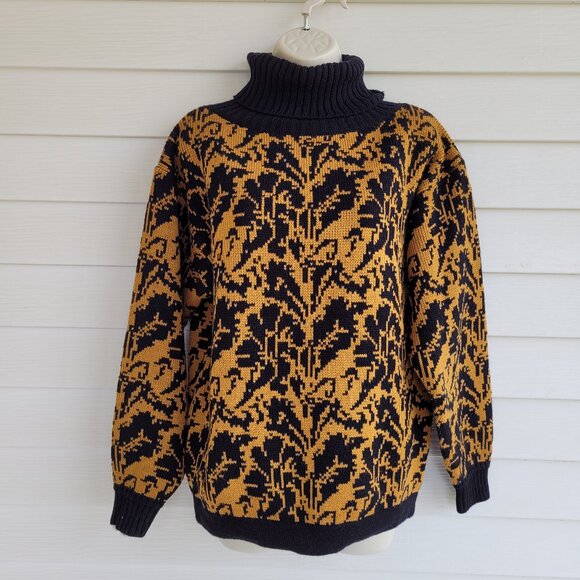 Lindsey Blake Sweaters - Vintage 90s Lindsey Blake gold and black turtleneck sweater
